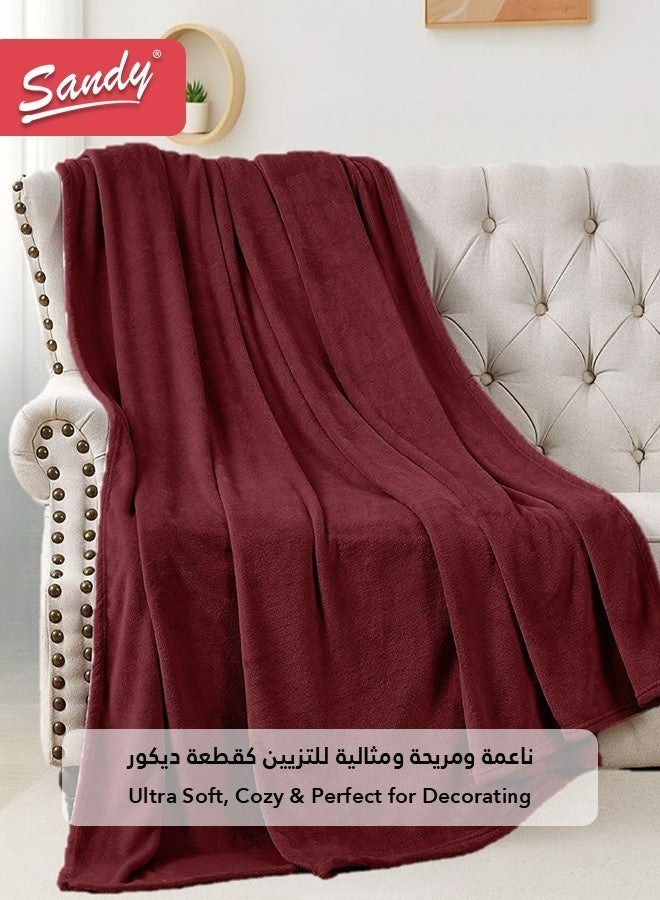 Sandy Lightweight Bedding Blanket, Size 220 x 170 cm, High Quality and Super Soft All Season Fleece Blanket, Optimal for Bed, Sofa, Couch and Home Decorations, Burgundy - Image 3